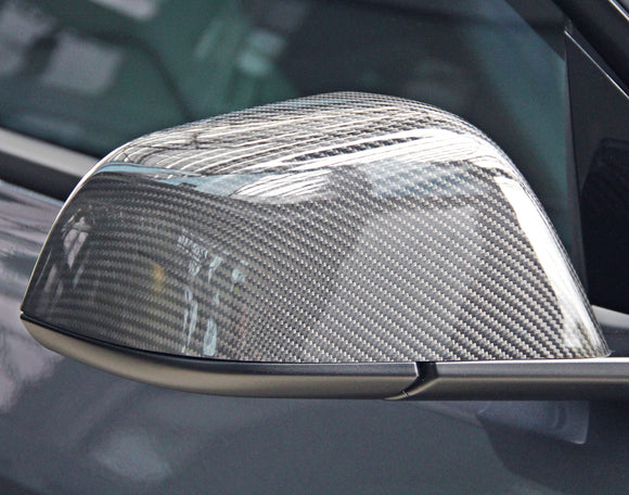 Tesla Model 3 Carbon Fiber Side Mirror Caps - plugged in performance