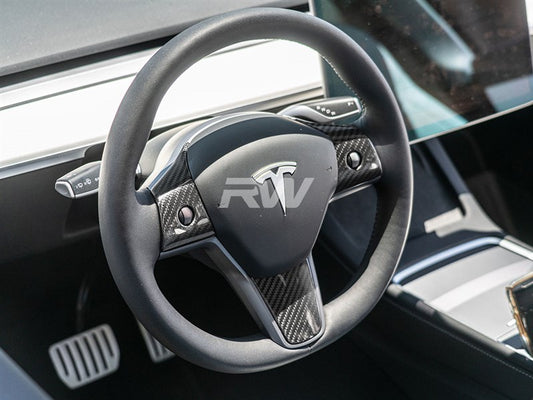 RW Carbon Fiber Steering Wheel Trim | Tesla Model 3/Y - plugged in performance