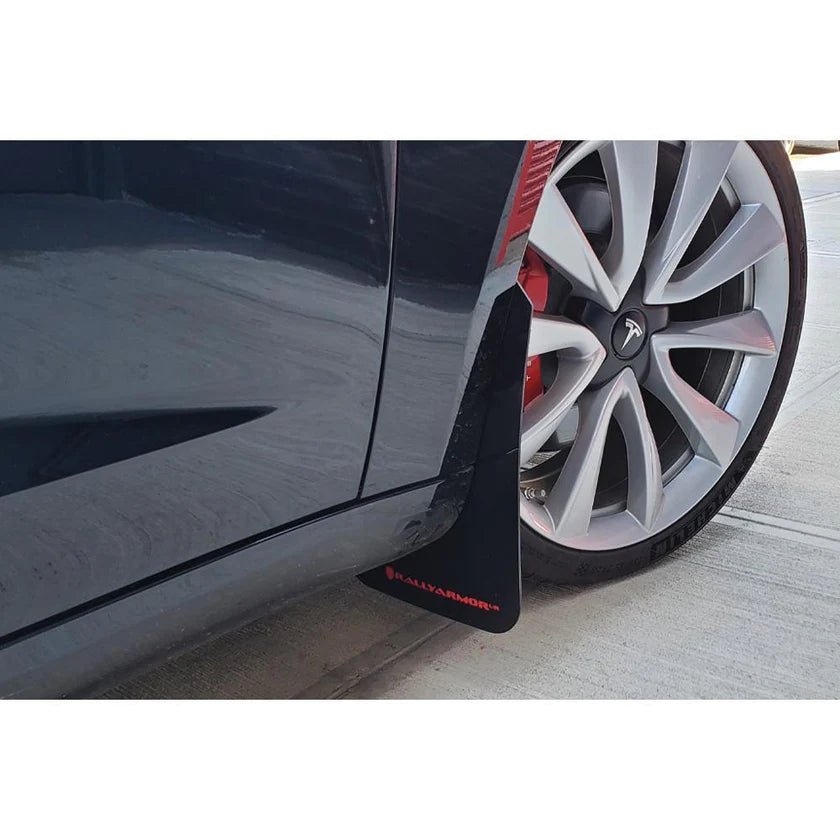 Rally Armor Black UR Mud Flap Set Tesla Model 3 2017+ - plugged in performance