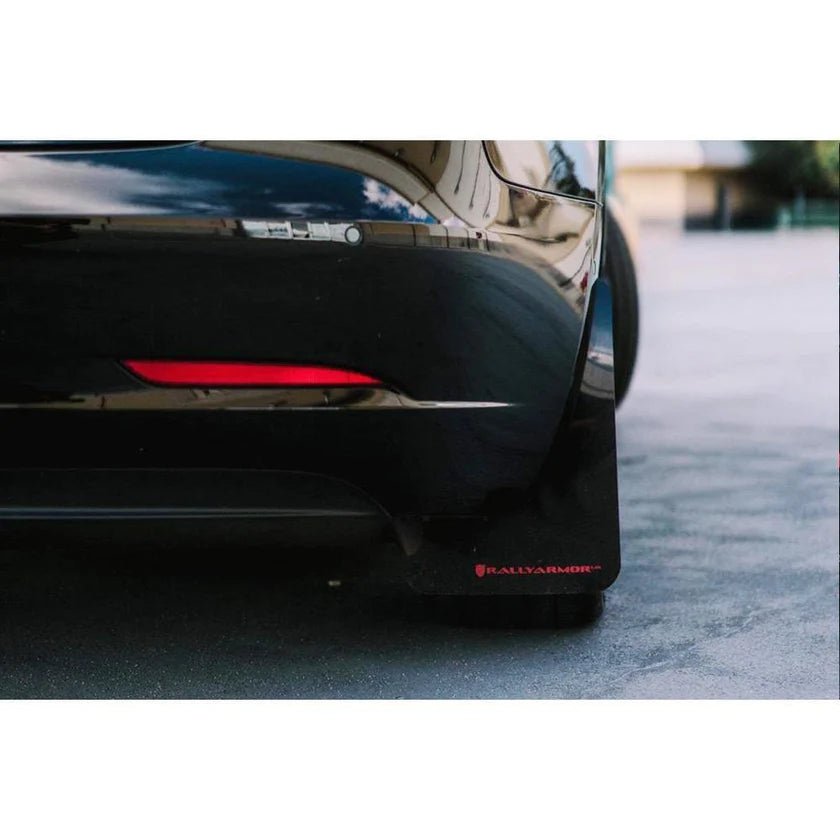 Rally Armor Black UR Mud Flap Set Tesla Model 3 2017+ - plugged in performance